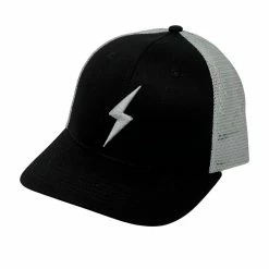 BRUCE BOLT 6-Panel CHROME Series Mesh Snapback Trucker Hat - BLACK W/ SILVER BOLT