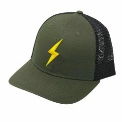 BRUCE BOLT 6-Panel MILITARY Series Mesh Snapback Trucker Hat - GREEN W/ YELLOW BOLT