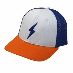 BRUCE BOLT 6-Panel SIGNATURE Series Mesh Snapback - WHITE W/ ROYAL BOLT