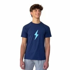 BRUCE BOLT "BOLT" Casual T-Shirt - NAVY W/ BABY BLUE BOLT