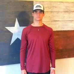 BRUCE BOLT Long Sleeve Performance T-Shirt With Reflective Bolt- MAROON -APPAREL Sales Store bruce bolt long sleeve performance t shirt with reflective bolt maroon bruce bolt 631734