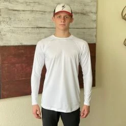 BRUCE BOLT Long Sleeve Performance T-Shirt With Reflective Bolt- WHITE -APPAREL Sales Store bruce bolt long sleeve performance t shirt with reflective bolt white bruce bolt 531809