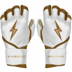 Bruce Bolt PREMIUM PRO GOLD Series Long Cuff Batting Gloves - Gold WHITE