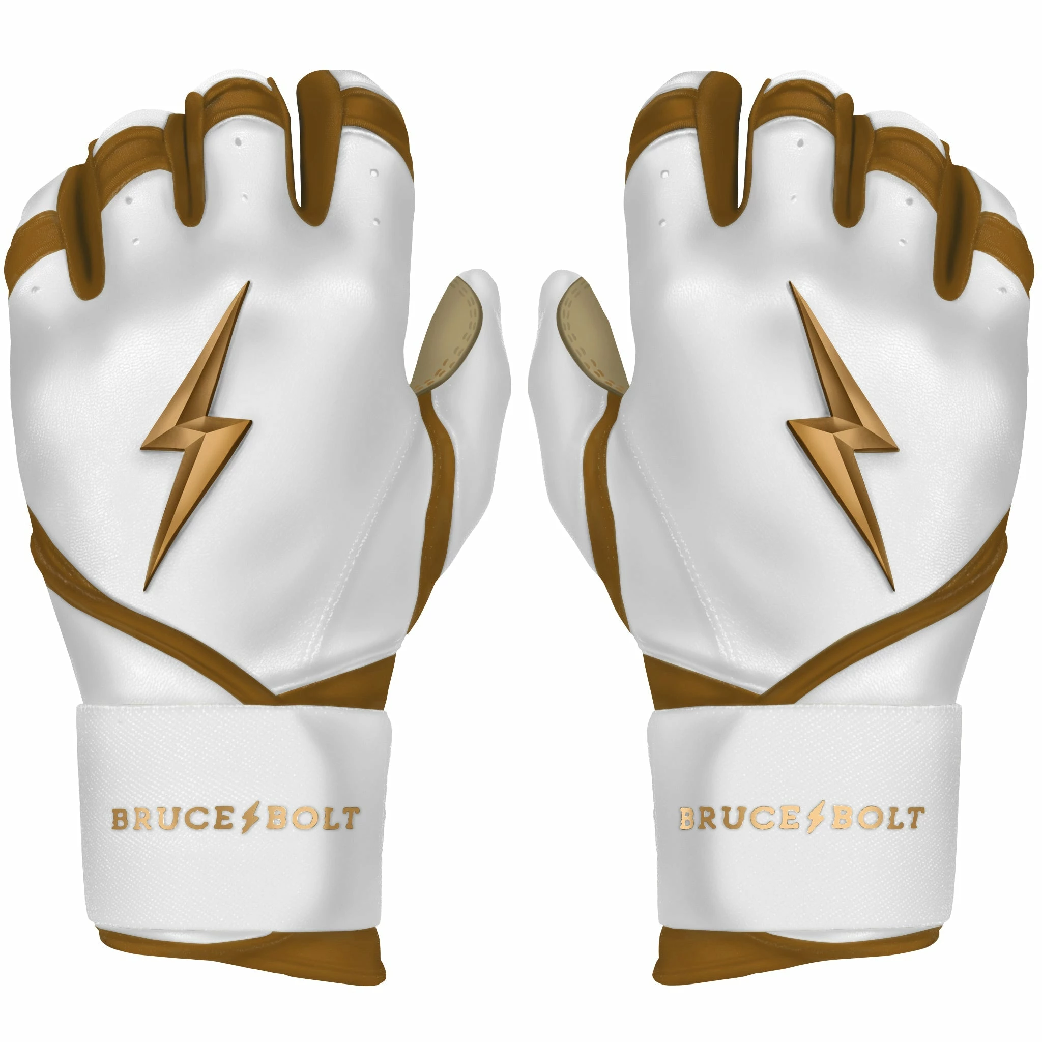 Bruce Bolt PREMIUM PRO GOLD Series Long Cuff Batting Gloves - Gold WHITE 3 Bruce Bolt PREMIUM PRO GOLD Series Long Cuff Batting Gloves - Gold WHITE