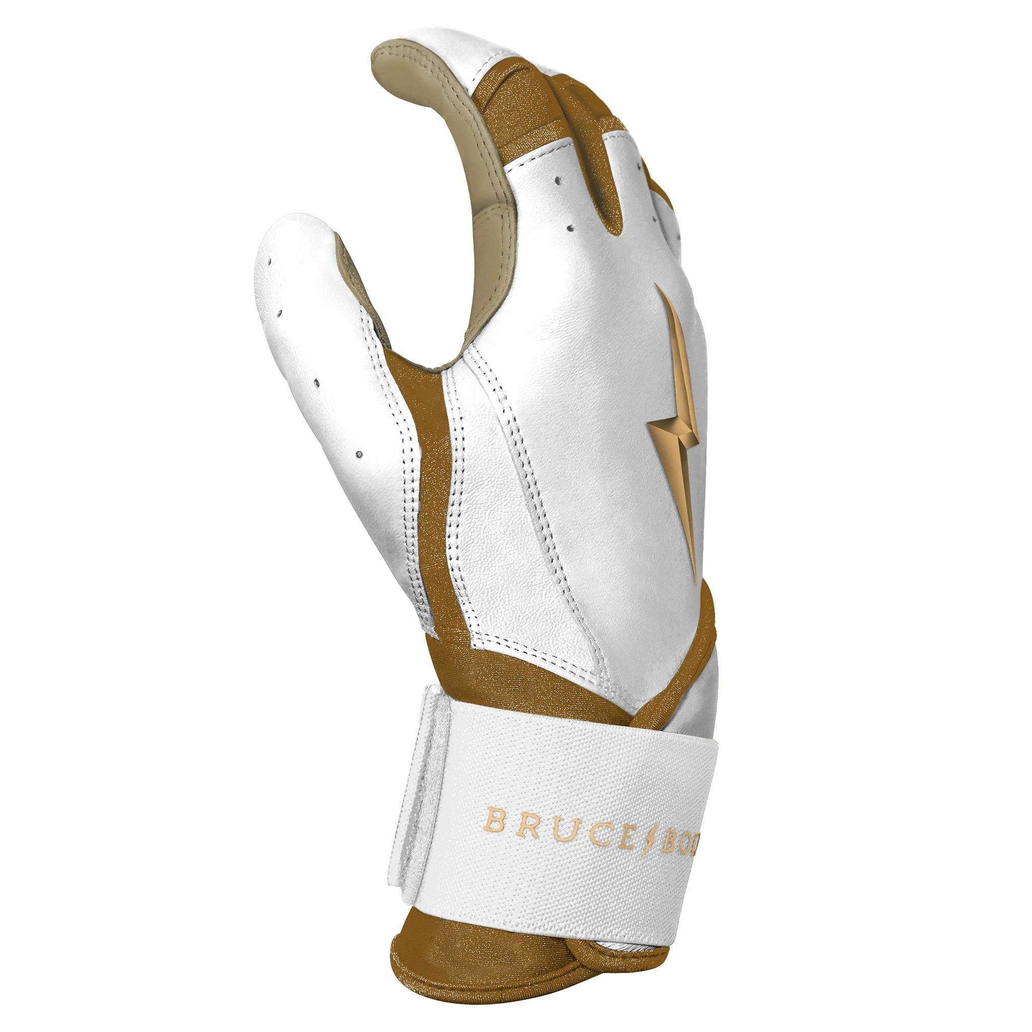 Bruce Bolt PREMIUM PRO GOLD Series Long Cuff Batting Gloves - Gold WHITE 4 Bruce Bolt PREMIUM PRO GOLD Series Long Cuff Batting Gloves - Gold WHITE - Image 2