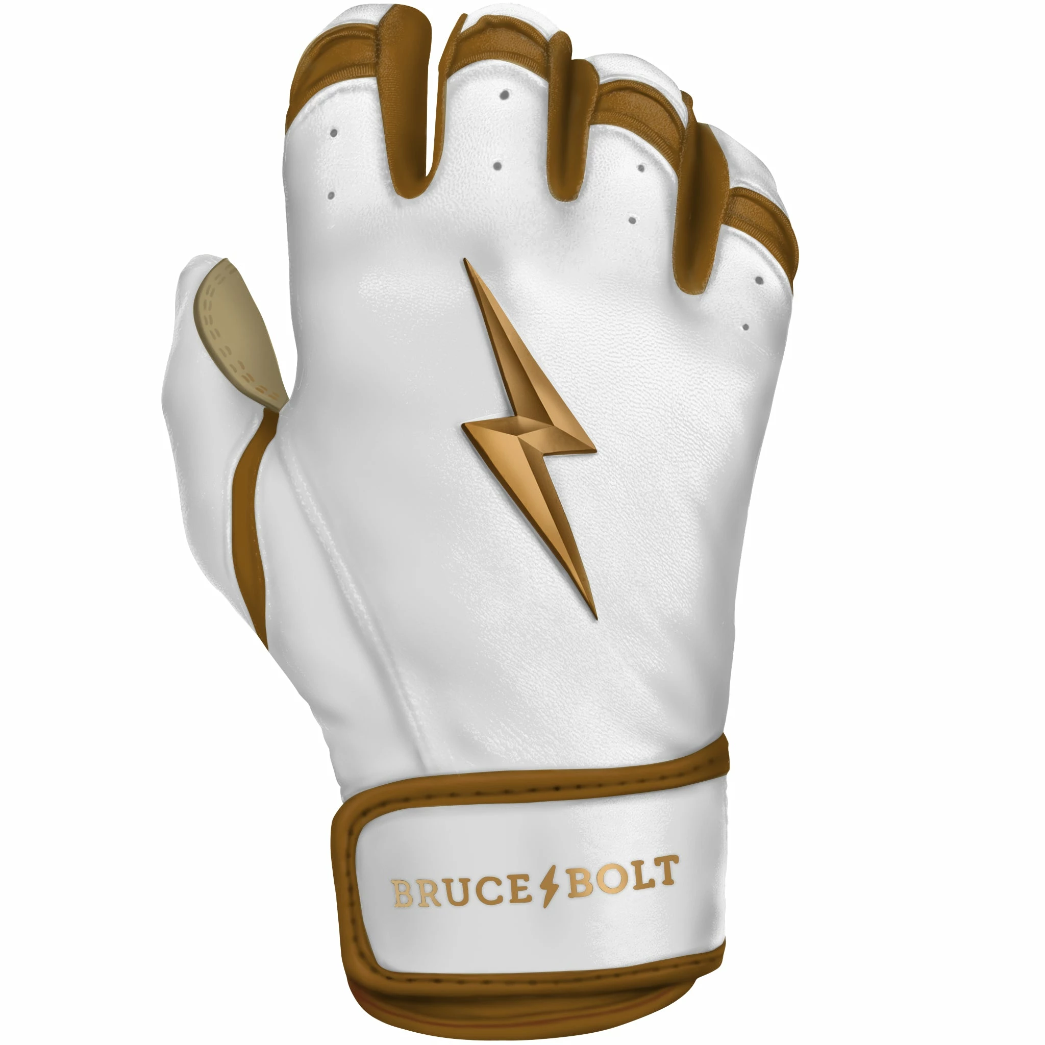 Bruce Bolt PREMIUM PRO GOLD Series Short Cuff Batting Gloves - Gold WHITE 7 Bruce Bolt PREMIUM PRO GOLD Series Short Cuff Batting Gloves - Gold WHITE - Image 5
