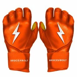 Bruce Bolt PREMIUM PRO Long Cuff Batting Gloves | ORANGE